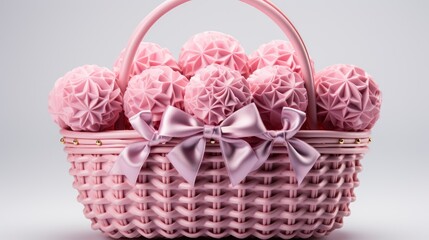 Basket Pink Bow Isolated On White, Background Image, Desktop Wallpaper Backgrounds, HD