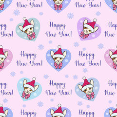 Seamless pattern with cats in a Santa Claus hat.. For  fashion print, wallpaper, packaging  and other design.