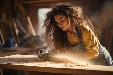 professional woman woodworker board