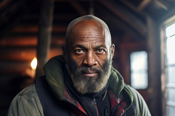 Fototapeta premium bald and bearded African-American man posing in front of the camera