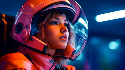 A close up reveals the resilience in the eyes of a female astronaut