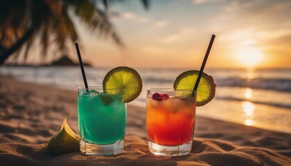 colorful tropical cocktails at the beach

