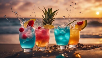 colorful tropical cocktails at the beach

