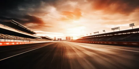  F1 race track circuit road with motion blur and grandstand stadium for Formula One racing © Summit Art Creations