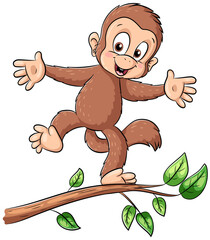 Niedlicher Affe balanciert auf einem Ast - Vektor-Illustration - 689377692