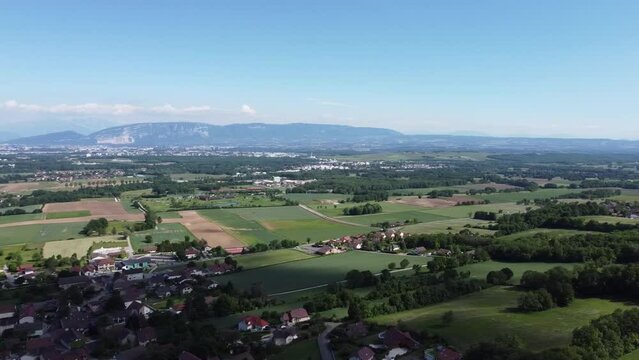 Vue a&eacute;rienne panoramique du pays de Gex, Jura, Ain, France