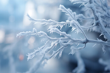 Obraz premium A thick layer of hoarfrost coating tree branches, creating a magical winter wonderland. Concept of icy enchantment. Generative Ai.