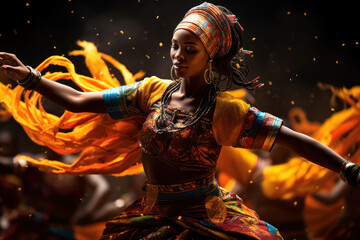 The rhythmic movements of traditional dancers, adorned in colorful attire, expressing the rich...