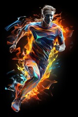 Fototapeta premium athlete running with colorful smoke and splashes on dark background