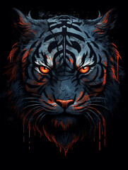 Fototapeta premium tiger looks angry with deep red eyes, in the style of dark silver and dark orange created with Generative Ai