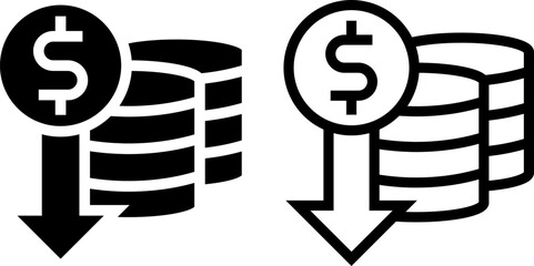 depreciation icon, money down sign symbol, glyoh and line style. Vector illustration