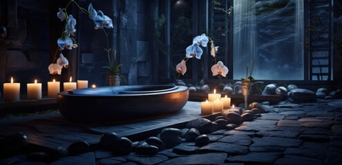 the spa has a hot stone sauna, candles and orchids,