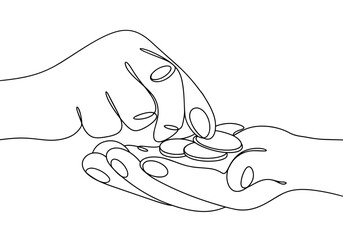 Hands. To count money. Coins. One line