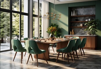 Fototapeta na wymiar an elegant kitchen and dining room