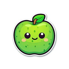Obraz premium Green apple sticker, icon, label, print, logo. Cartoon green apple sticker isolated on white background. Collection of stickers fruits and emoji. Generative ai