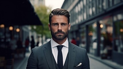 Fototapeta premium young attractive businessman in suit beard,