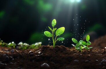 young plant sprouts growing from the dirt,