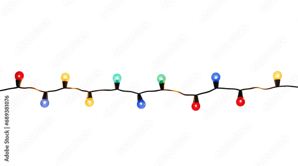Wall mural string of christmas lights isolated on transparent background..