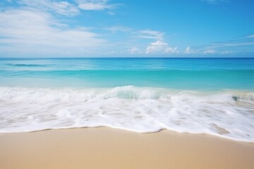Fototapeta na wymiar A tranquil beach with gentle waves washing ashore.