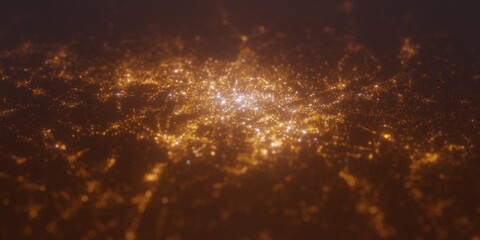 Street lights map of Vienna (Austria) with tilt-shift effect, view from east. Imitation of macro shot with blurred background. 3d render, selective focus