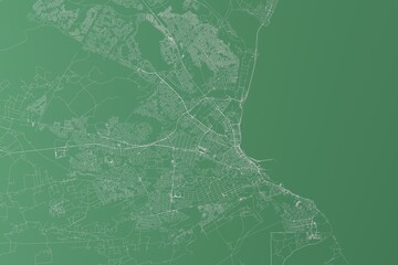 Stylized map of the streets of Port Elizabeth (South Africa) made with white lines on green background. Top view. 3d render, illustration