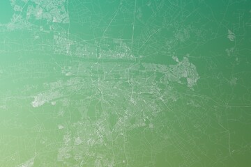 Map of the streets of Pretoria (South Africa) made with white lines on yellowish green gradient background. Top view. 3d render, illustration