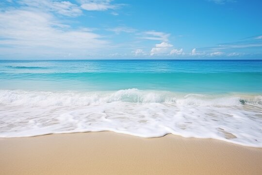 A tranquil beach with gentle waves washing ashore.