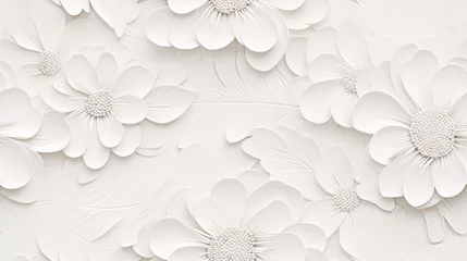 Foto op Plexiglas a white paper background adorned with delicately embossed flowers, a textured floral pattern that combines elegance with simplicity. SEAMLESS PATTERN. SEAMLESS WALLPAPER. © lililia