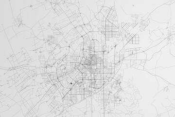 Map of the streets of Changchun (China) on white background. 3d render, illustration