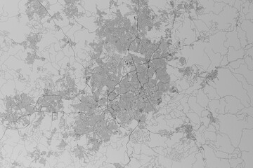 Map of the streets of Belo Horizonte (Brazil) made with black lines on grey paper. Top view. 3d render, illustration