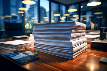 large stack of papers on the desktop in the office - obrazy, fototapety, plakaty