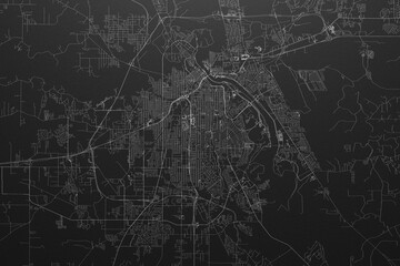 Street map of Shreveport (Louisiana, USA) on black paper with light coming from top - obrazy, fototapety, plakaty