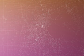 Map of the streets of Lafayette (Louisiana, USA) made with white lines on pinkish red gradient background. Top view. 3d render, illustration