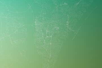 Map of the streets of Wilmington (North Carolina, USA) made with white lines on yellowish green gradient background. Top view. 3d render, illustration