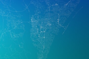 Map of the streets of Wilmington (North Carolina, USA) made with white lines on greenish blue gradient background. 3d render, illustration