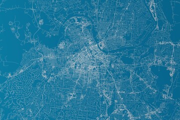 Map of the streets of Nashville (Tennessee, USA) made with white lines on blue background. 3d render, illustration - obrazy, fototapety, plakaty