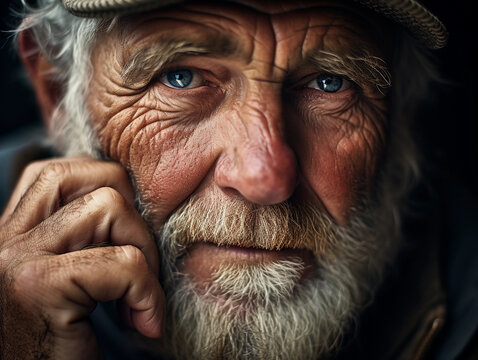elderly man, rich in texture, warm earth tones, wise eyes, detailed wrinkles