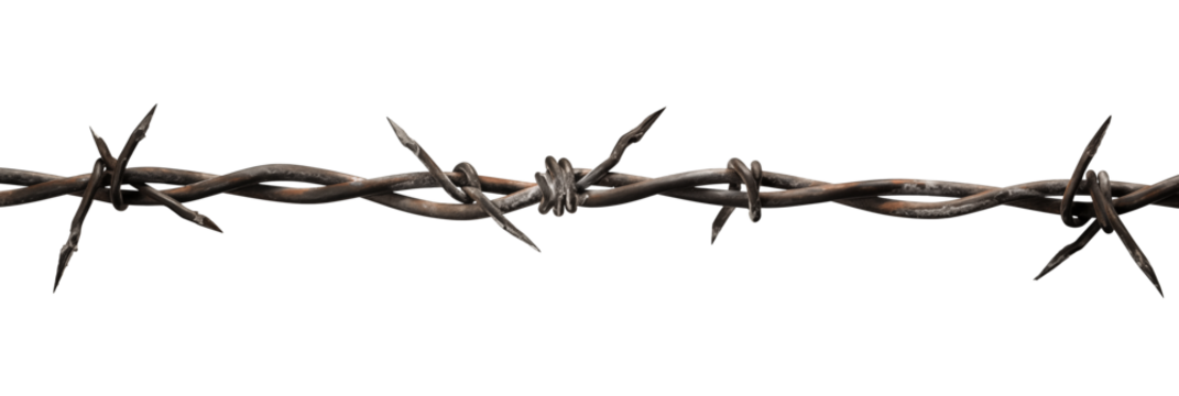 Close-up of barbed wire, cut out - stock png.	