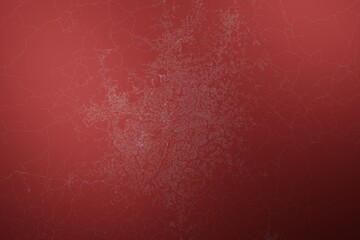 Map of the streets of Yaounde (Cameroon) made with white lines on abstract red background lit by two lights. Top view. 3d render, illustration - obrazy, fototapety, plakaty