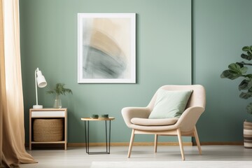 Modern pastel colors armchair in the contemporary livining room interior with copy space
