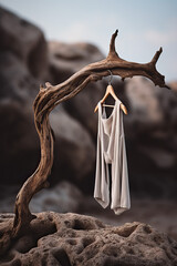 Clothes hanging on a tree in the desert. 3d rendering - obrazy, fototapety, plakaty