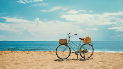 a bicycle near the beach, capturing the serene atmosphere and coastal charm, emphasizing the simplicity and tranquility of the beachside scene.