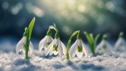 Gorgeous spring flowers snowdrops close up season 