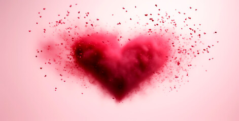Love in the air: Heart-shaped cloud of pink powder. Concept of Valentine's day.