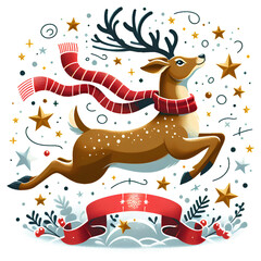 Christmas deer jumping with stars