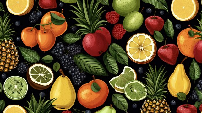 seamless pattern with different kinds of fruits