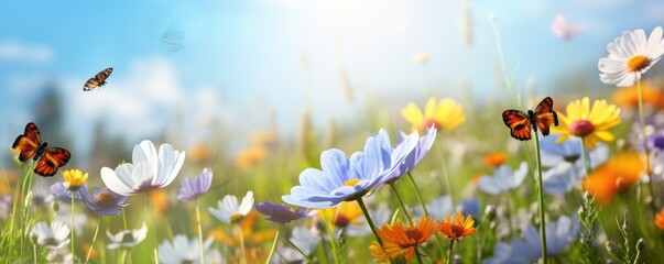 Obraz na płótnie Canvas Spring meadow with butterflies banner