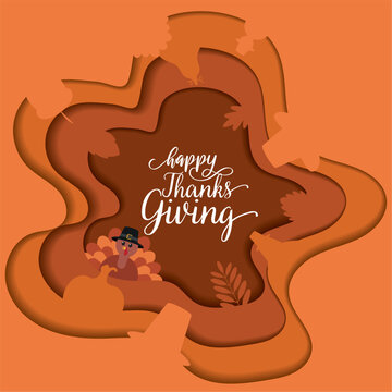 Multi layered thanksgiving day template with a turkey Vector