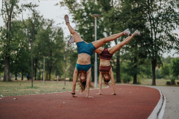 Attractive Sisters Displaying Flexibility and Strength with Impressive Evening Training
