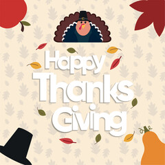 Colored template with turkey bird and seasonal food Thanksgiving day Vector